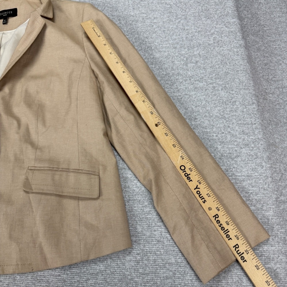 Talbots Petites Blazer Jacket Tan Khaki Cotton Blend 12P Single Button PH95 - Picture 8 of 14